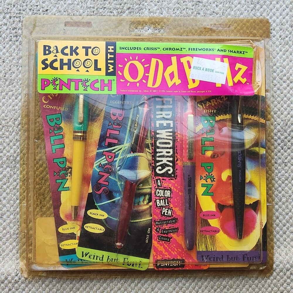 Pentech Oddballz Fireworks Crisis Chromz Sharkz Retractable Pens 90s School Kit - Picture 2 of 15